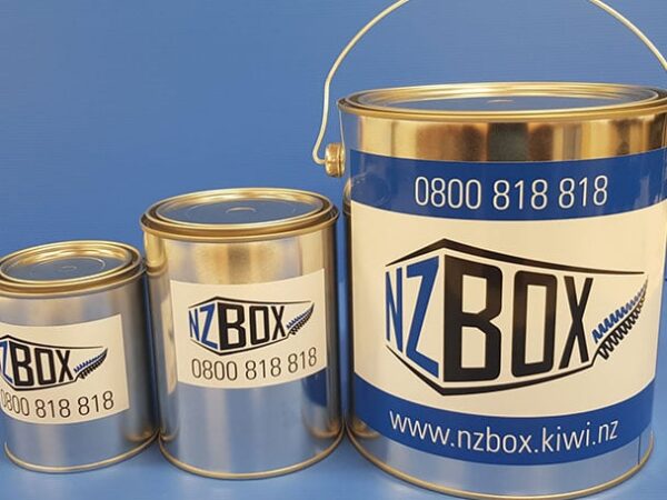 3 cans of external shipping container paint side by side