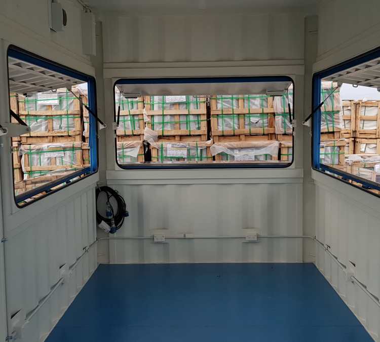 Interior of 10ft hospitality container with hatches open