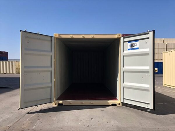 20ft beige shipping container doors open