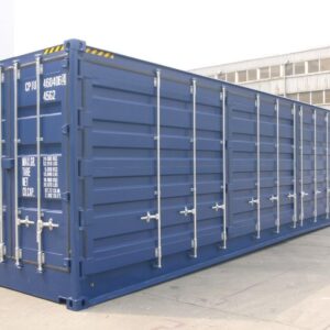 Image of a 40ft High Cube Shipping container from the side with doors closed
