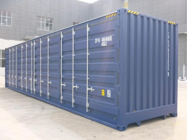 Image of a 40ft High Cube Shipping container from the side with doors closed