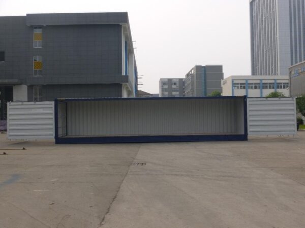 Image of a 40ft High Cube Shipping container from the side with doors open