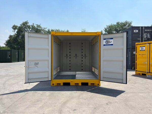 9ft Dangerous Goods Shipping Container Yellow Doors Open