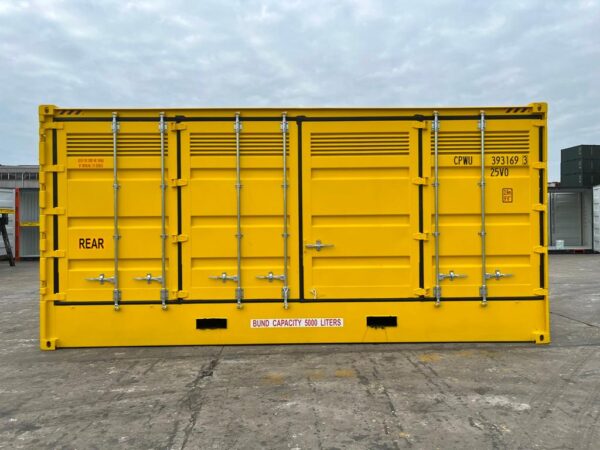 20ft High Cube Open Side Dangerous Goods Container with Bund Capacity of 5000L Rear View